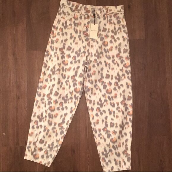 Nocturne Leopard Blue Orange Button Fly Straight Baggy NWT - Picture 1 of 6